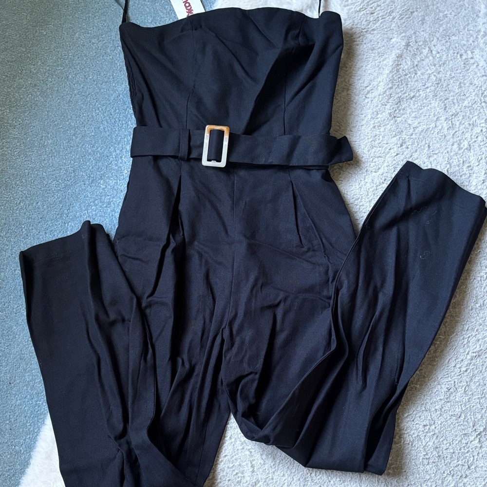 Strapless Black Jumpsuit with Waist Belt